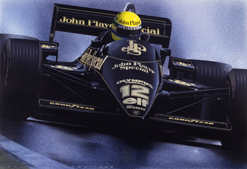 Ayrton Senna wins his first Grand Prix, driving in the iconic John Player Special Lotus 97t with Renault V6 engine at Estoril (Portugal) 1985